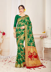 Green Banarasi Art Silk Woven Saree